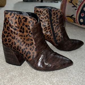 Jeffrey Campbell brown faux croc / calf hair booties
